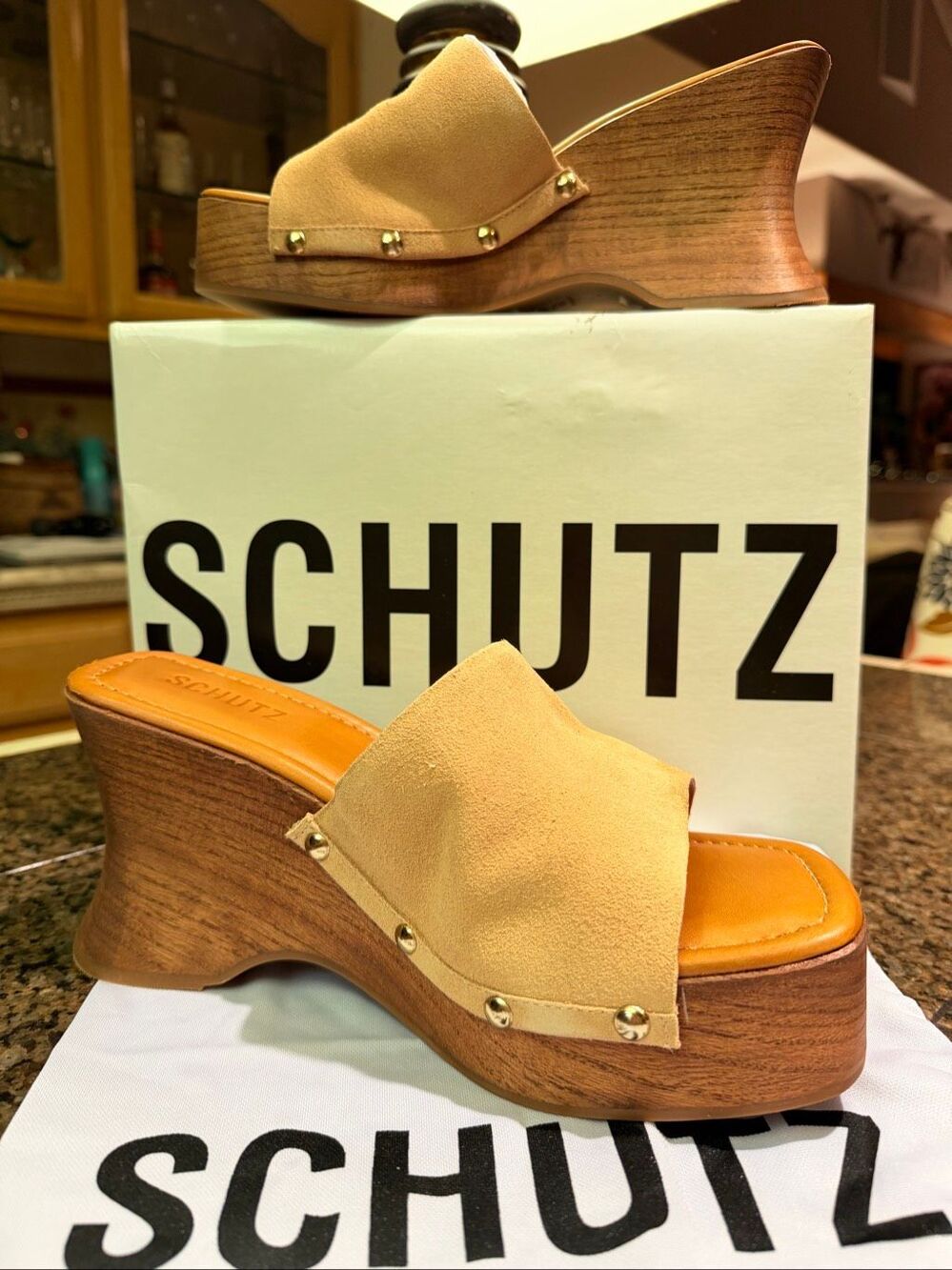 New Schutz Lanneh suede platform wedge sandals